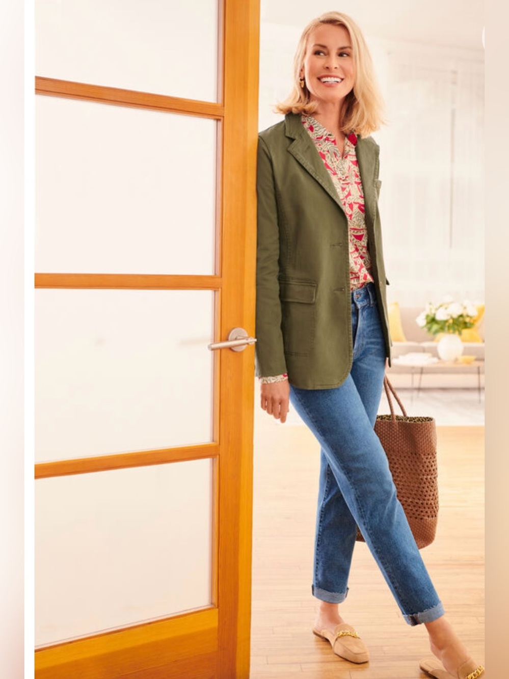Talbots Olive Green Women's Tailored Cotton Blazer Jacket CASUAL WASHED BLAZER - Picture 4 of 16